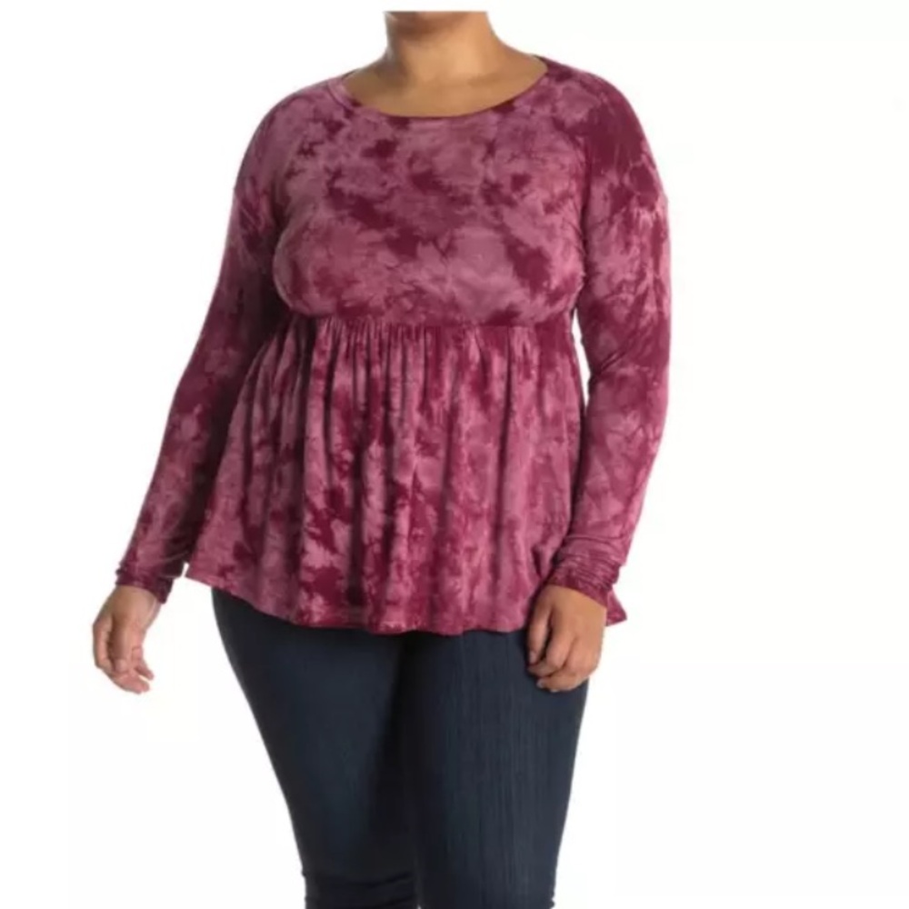 Baea Red Tie Dye Peplum Long Sleeved Tunic Top Womens XS/Small NEW